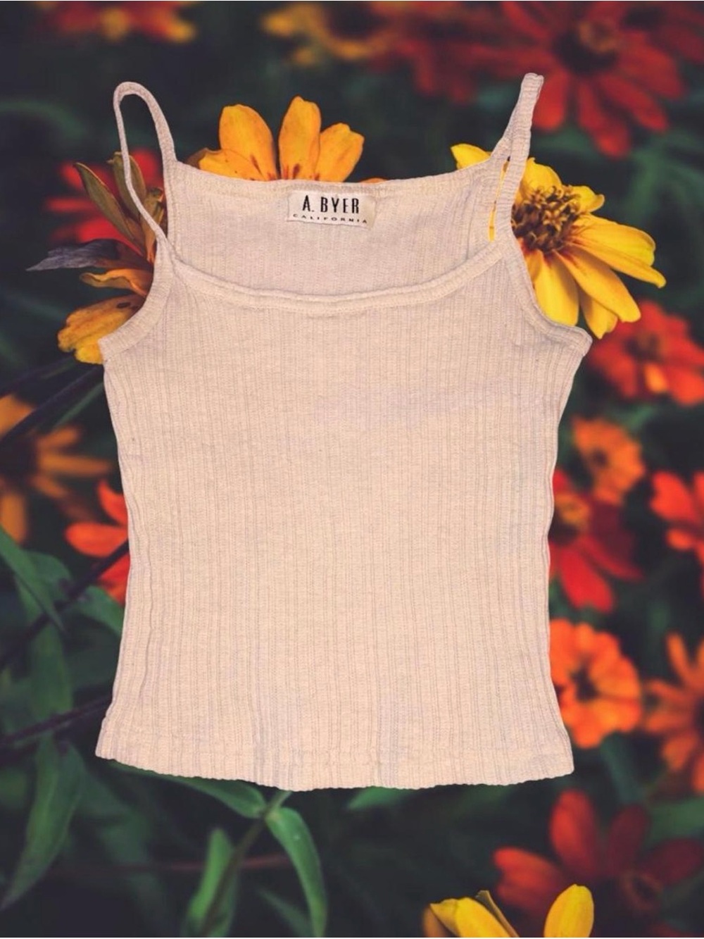 A. Byer Cream Ribbed Spaghetti Strap Cami